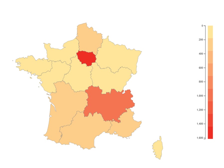 Nombre de privilèges par région (2023)