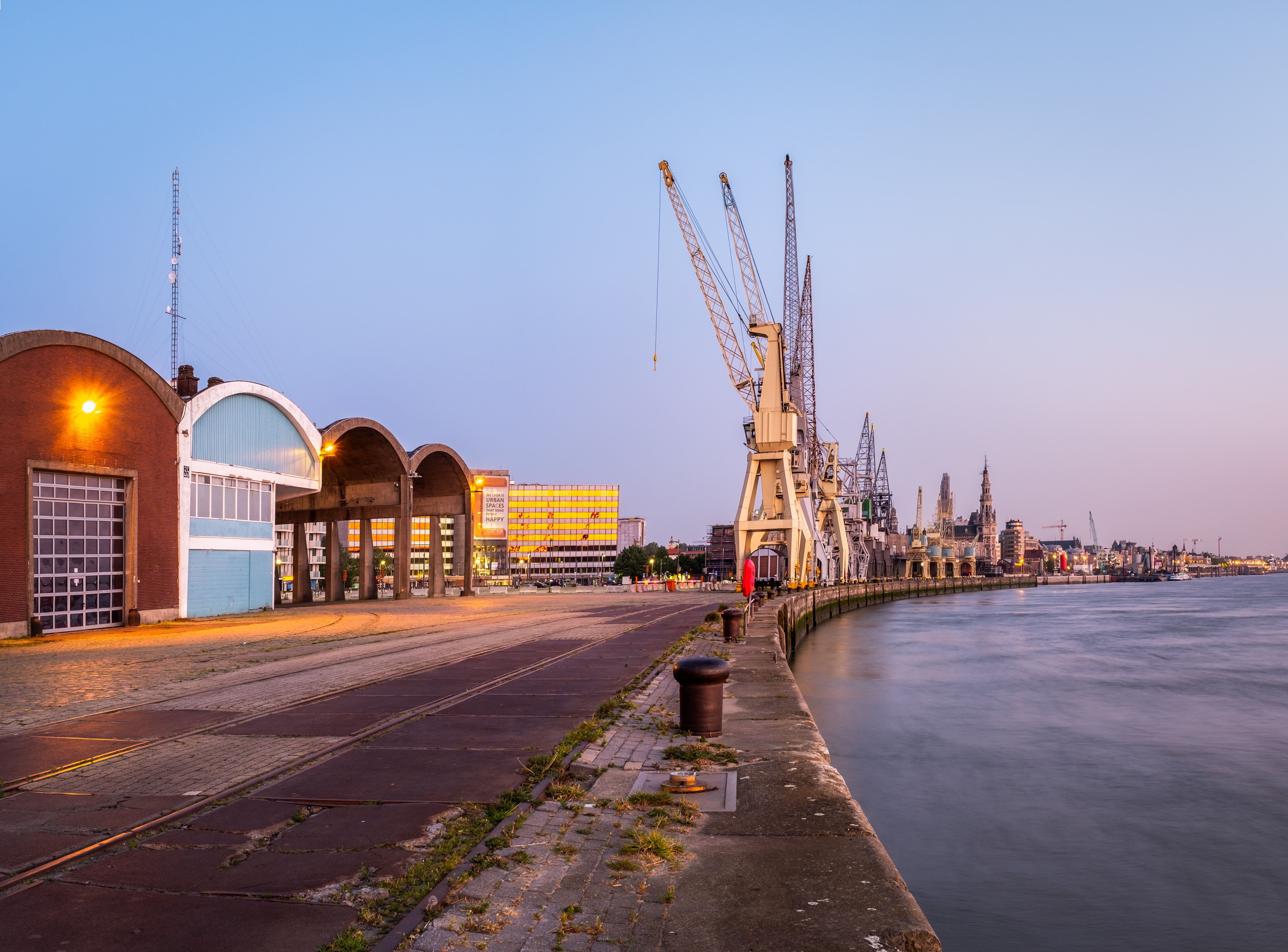 View of Old Buildings at Antwerp Port. Belgian exports to the US surged upto 45% when President Trump announced the Tariffs