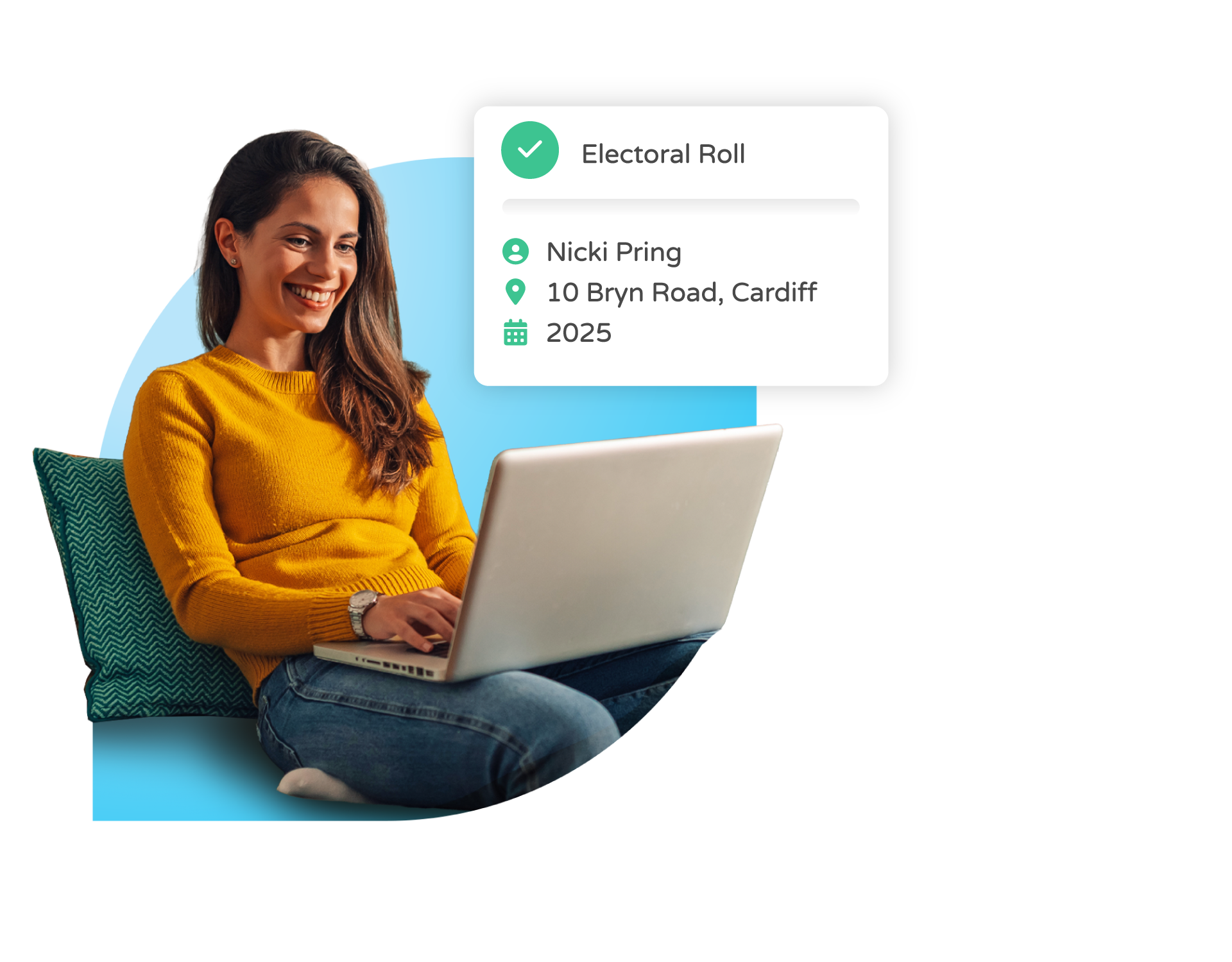 Woman in yellow verified on the Electoral Roll