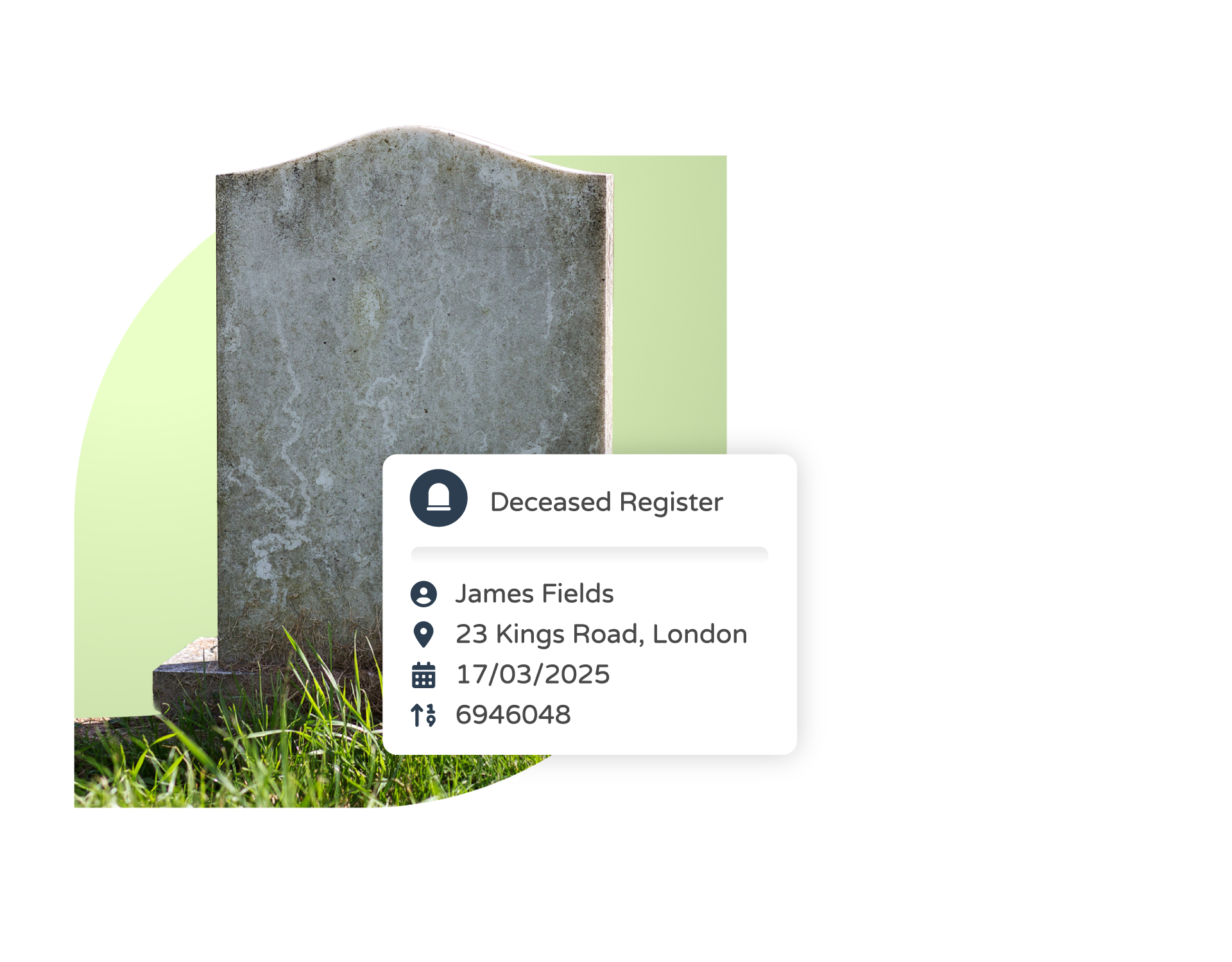 Gravestone representing the Deceased Register