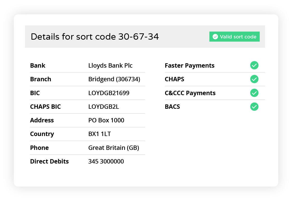 Sort Code Verification